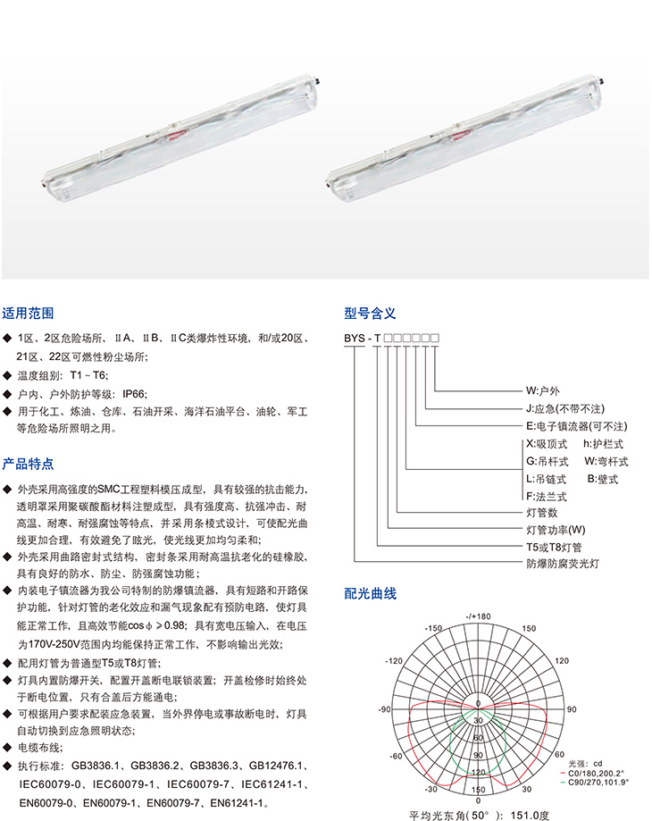 BYS-T系列防爆防腐熒光燈(T5、T8燈管)(ⅡC、DIP)1